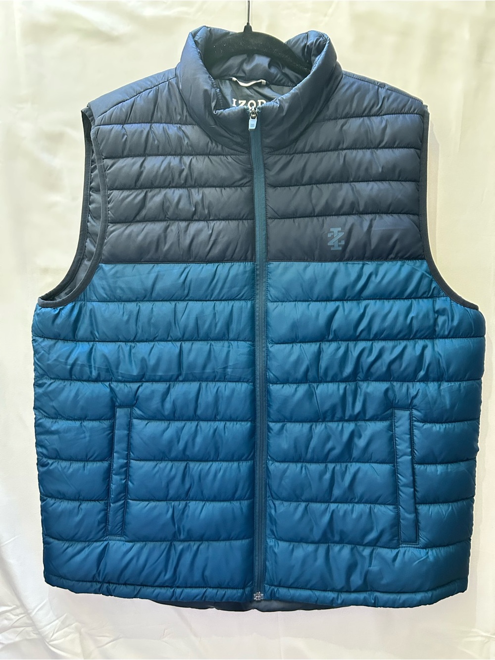 Izod Men's Two-Tone Navy and Teal Quilted Puffer Vest